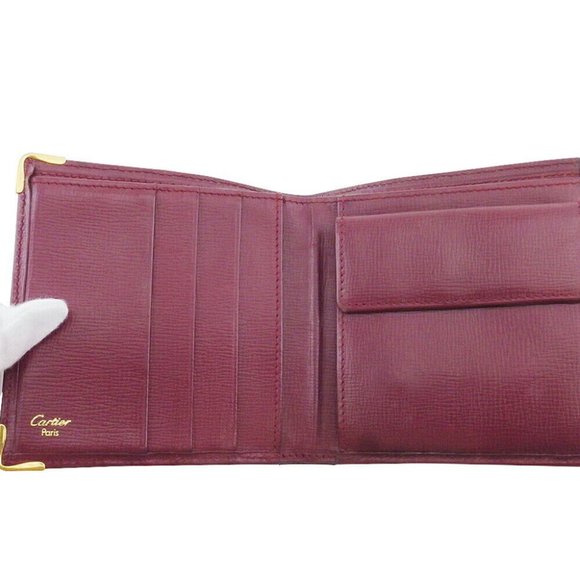 Authenticity Guaranteed CARTIER Bi -fold Wallet Mastrin Bordeaux Leather - Picture 7 of 11